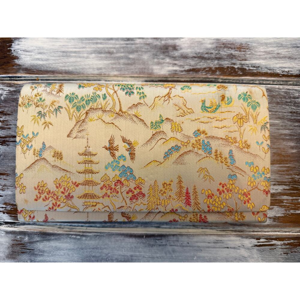 Vintage Japanese Clutch Traditional Landscape Pattern
